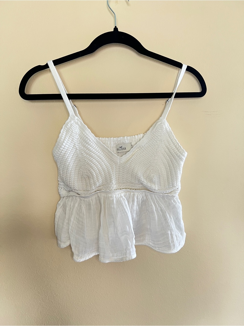 Hollister White Textured Knit & Gauze Peplum Camisole